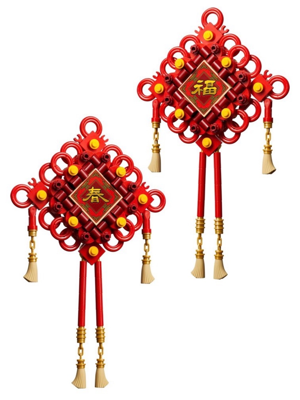 Red Chinese Knot Tassel Pair with Gold Accents